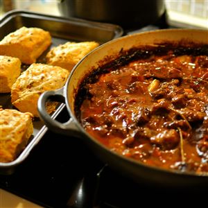 Rioja Stew with Manchego and Paprika Scones