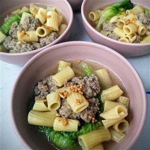 Pork Pasta with Babygem Lettuce